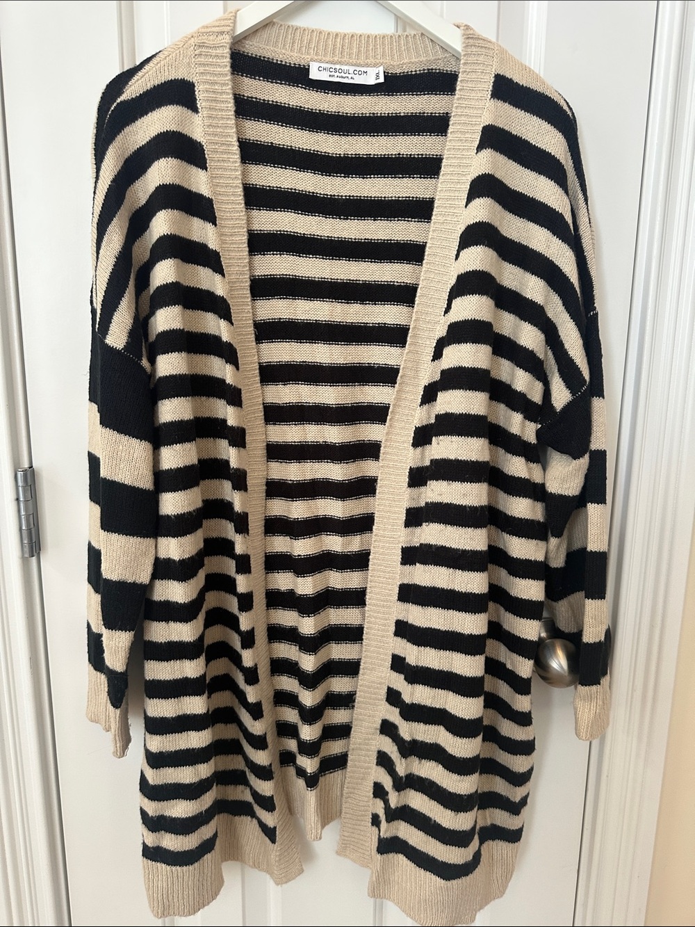 Chic Soul Black & Cream Striped Open Cardigan